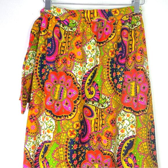 Vintage Maxi Skirt 1960s Paisley Bright Colors Pink Yellow S - Picture 6 of 11